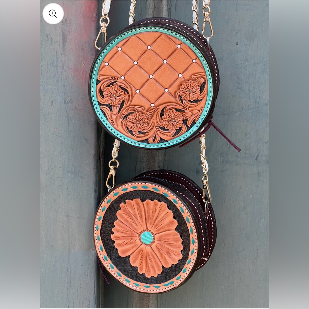 Double-Sided Leather Round Bag